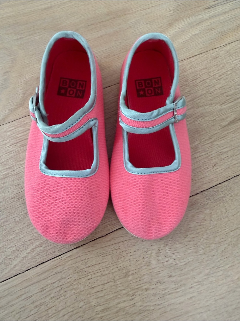 Bonton Coral Pink Mary Jane Shoes with Silver Trim